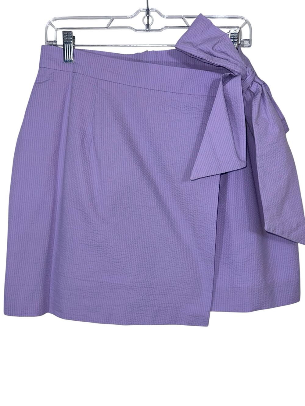 Lauren James Purple Seersucker Preppy Faux Wrap Bow Tie Mini Skirt Size L